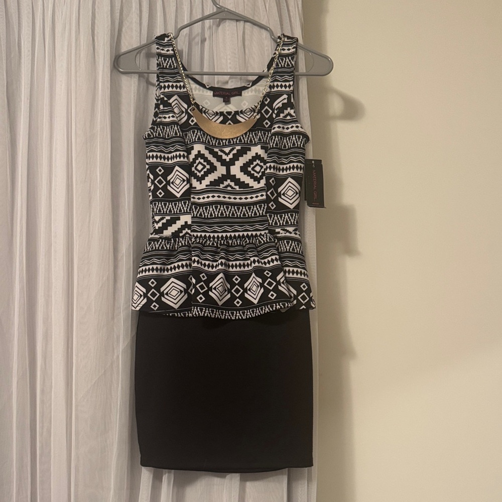 Black and White Geometric peplum  Dress